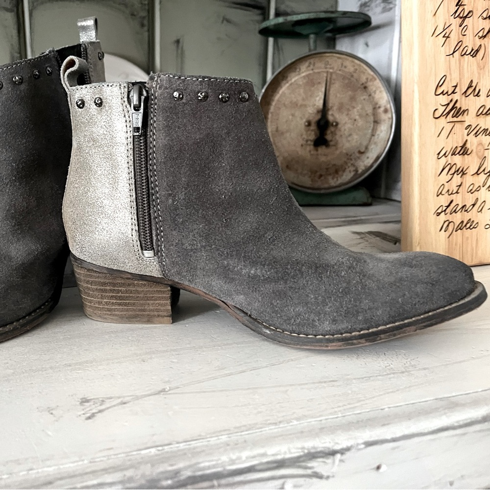 Grey/silver studded booties by DIBA.True